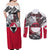 Greenland Couples Matching Off Shoulder Maxi Dress and Long Sleeve Button Shirt with Arctic Fox, Mountains, and Frozen Yet Fierce Text Design