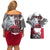 Greenland Couples Matching Off Shoulder Short Dress and Hawaiian Shirt with Arctic Fox, Mountains, and Frozen Yet Fierce Text Design