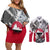 Greenland Couples Matching Off Shoulder Short Dress and Long Sleeve Button Shirt with Arctic Fox, Mountains, and Frozen Yet Fierce Text Design