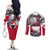 Greenland Couples Matching Off The Shoulder Long Sleeve Dress and Long Sleeve Button Shirt with Arctic Fox, Mountains, and Frozen Yet Fierce Text Design