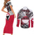 Greenland Couples Matching Short Sleeve Bodycon Dress and Long Sleeve Button Shirt with Arctic Fox, Mountains, and Frozen Yet Fierce Text Design