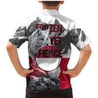 Greenland Family Matching Mermaid Dress and Hawaiian Shirt with Arctic Fox, Mountains, and Frozen Yet Fierce Text Design