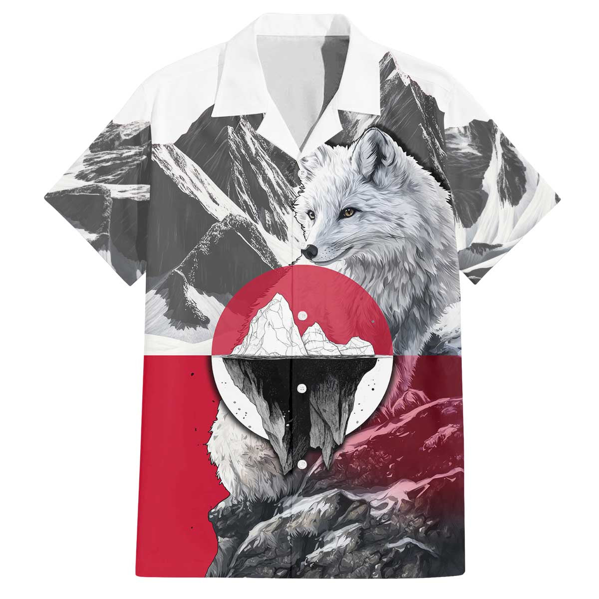 Greenland Family Matching Off The Shoulder Long Sleeve Dress and Hawaiian Shirt with Arctic Fox, Mountains, and Frozen Yet Fierce Text Design