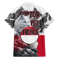 Greenland Family Matching Off The Shoulder Long Sleeve Dress and Hawaiian Shirt with Arctic Fox, Mountains, and Frozen Yet Fierce Text Design