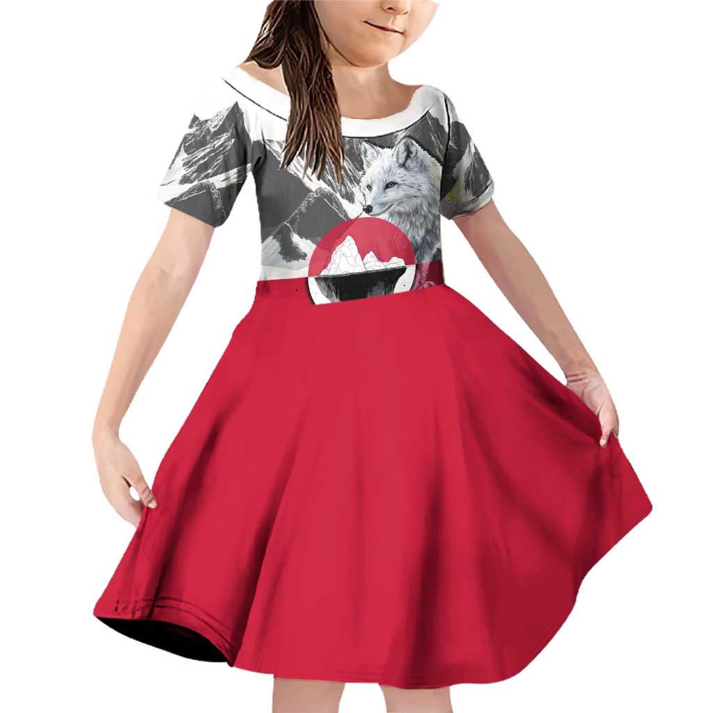 Greenland Family Matching Off Shoulder Short Dress and Hawaiian Shirt with Arctic Fox, Mountains, and Frozen Yet Fierce Text Design