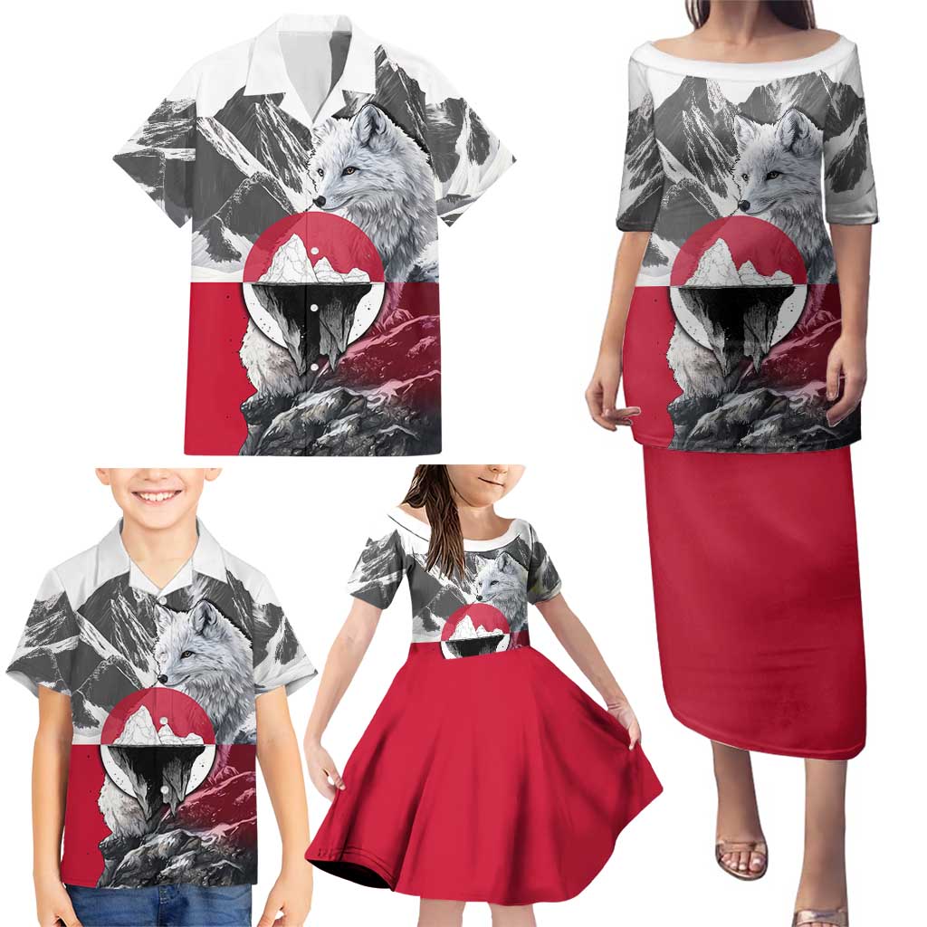 Greenland Family Matching Puletasi and Hawaiian Shirt with Arctic Fox, Mountains, and Frozen Yet Fierce Text Design