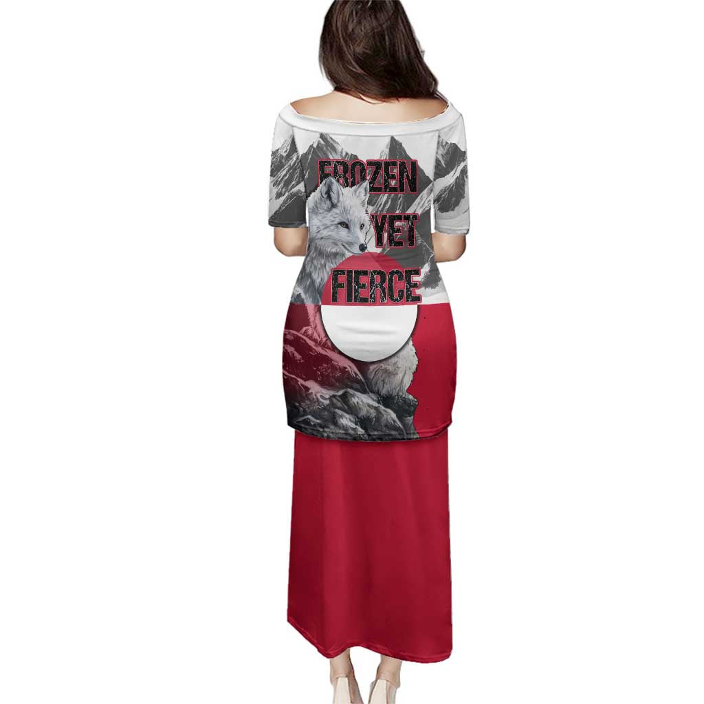 Greenland Family Matching Puletasi and Hawaiian Shirt with Arctic Fox, Mountains, and Frozen Yet Fierce Text Design