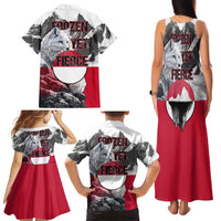 Greenland Family Matching Tank Maxi Dress and Hawaiian Shirt with Arctic Fox, Mountains, and Frozen Yet Fierce Text Design