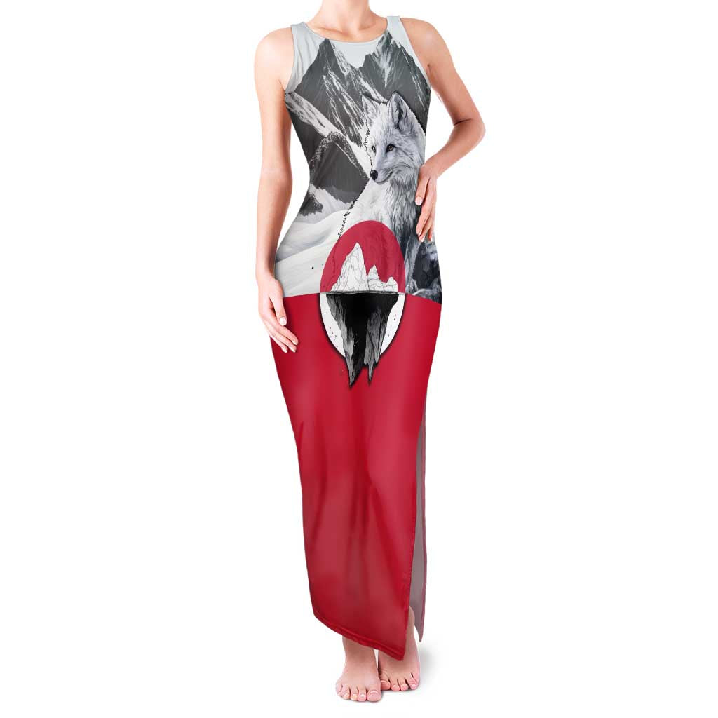 Greenland Family Matching Tank Maxi Dress and Hawaiian Shirt with Arctic Fox, Mountains, and Frozen Yet Fierce Text Design