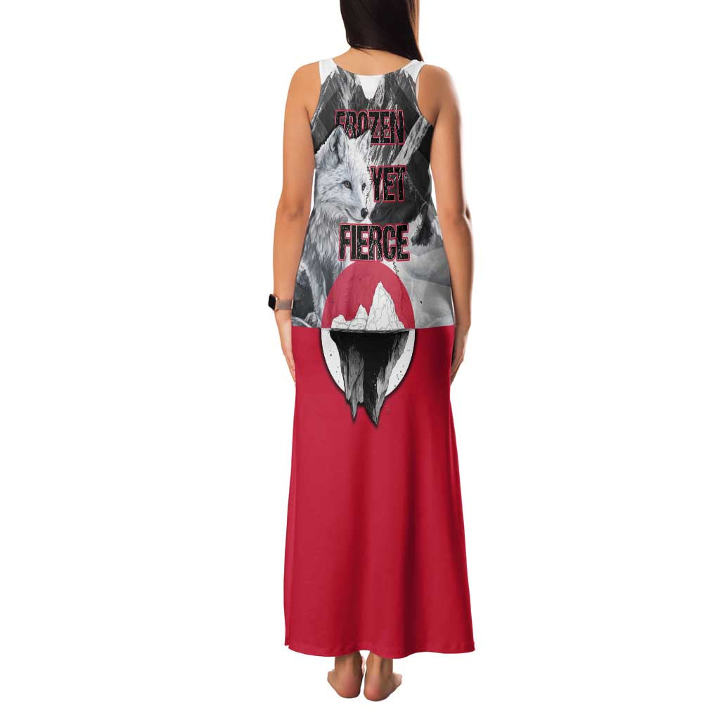 Greenland Family Matching Tank Maxi Dress and Hawaiian Shirt with Arctic Fox, Mountains, and Frozen Yet Fierce Text Design