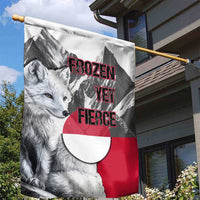 Greenland Garden Flag with Arctic Fox, Mountains, and Frozen Yet Fierce Text Design