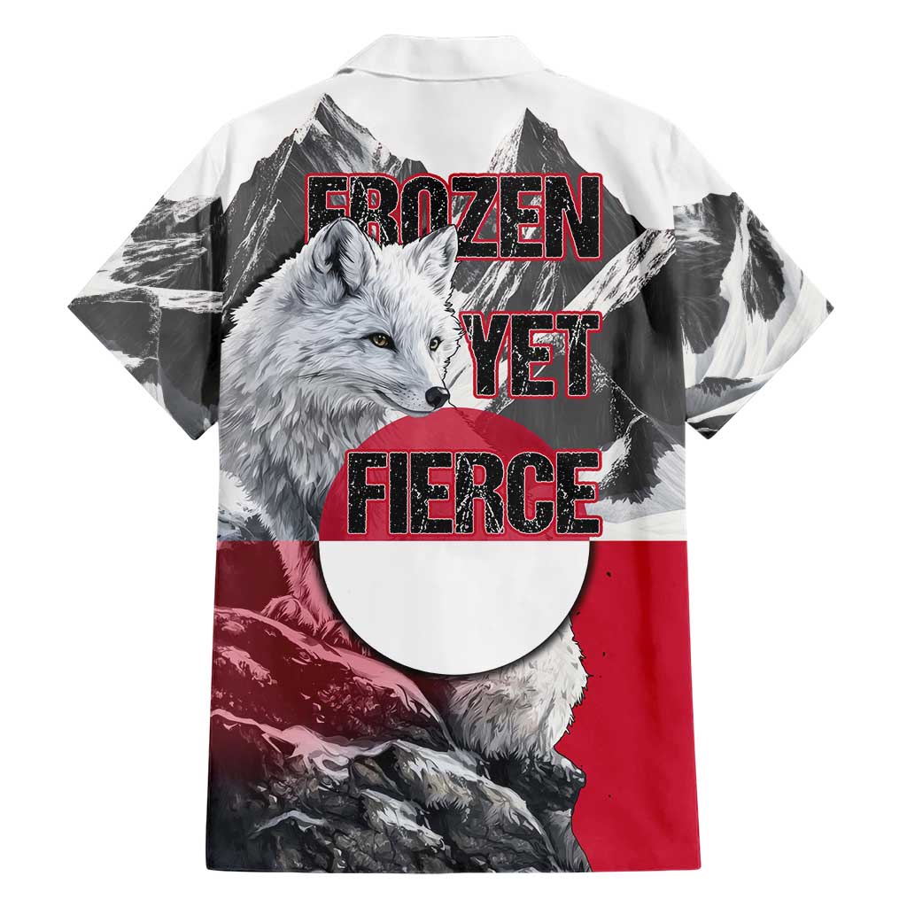 Greenland Hawaiian Shirt with Arctic Fox, Mountains, and Frozen Yet Fierce Text Design