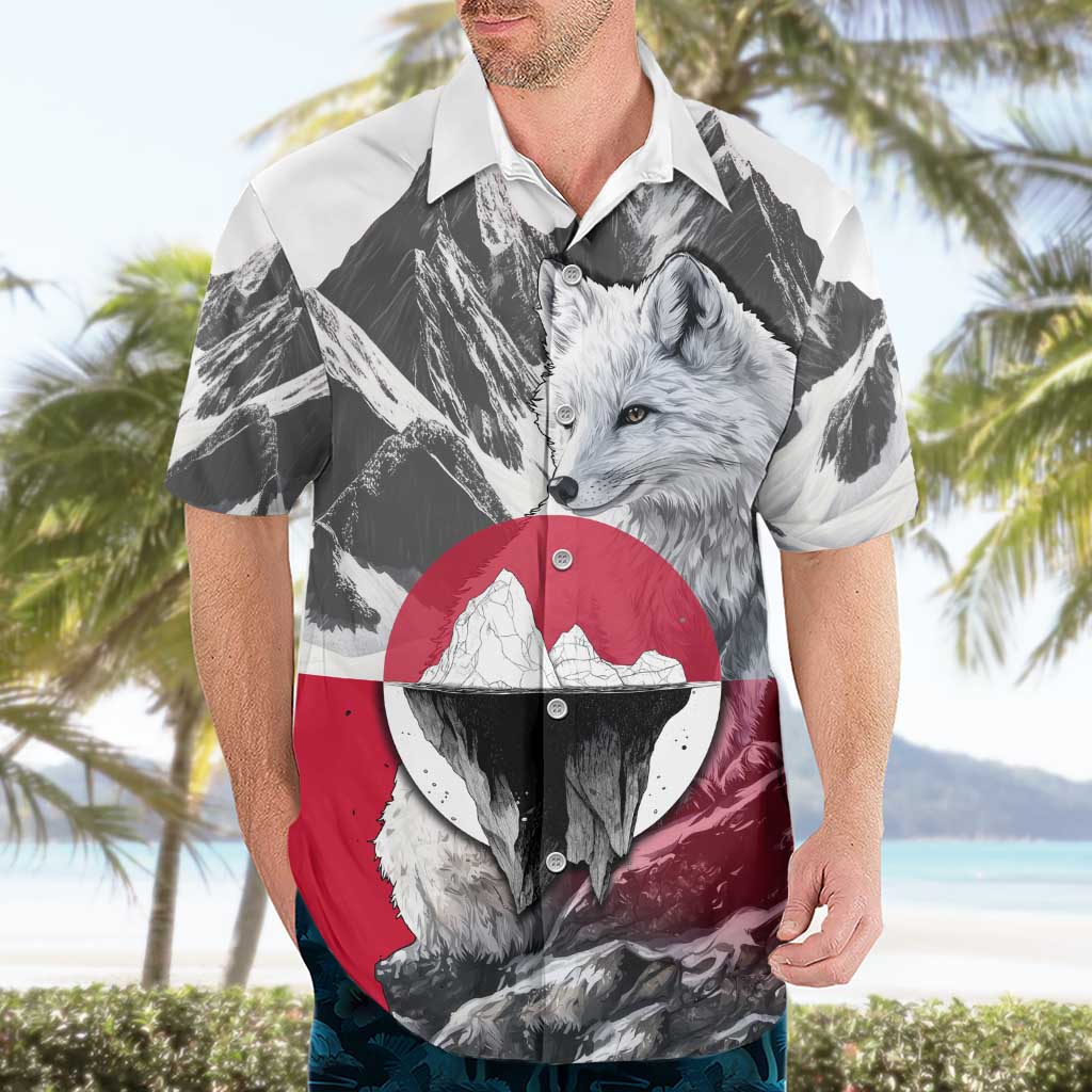 Greenland Hawaiian Shirt with Arctic Fox, Mountains, and Frozen Yet Fierce Text Design