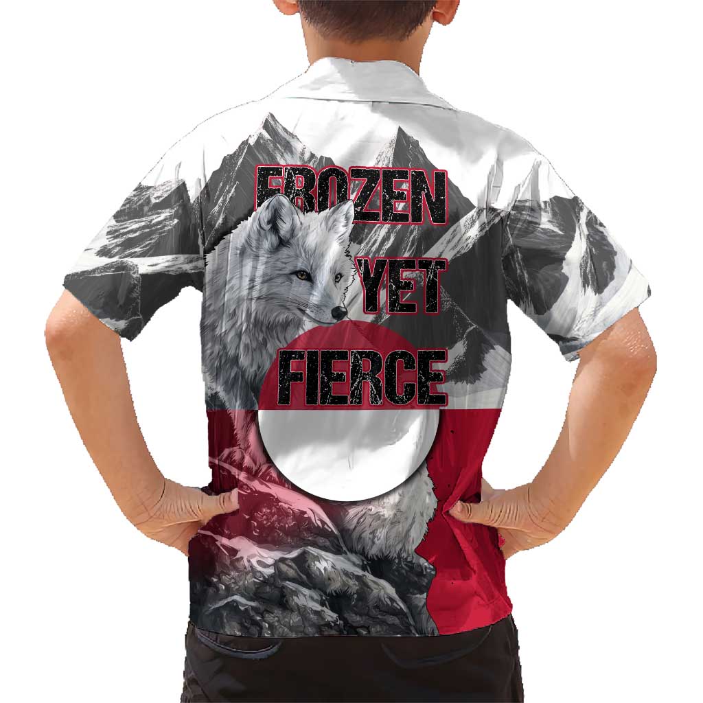 Greenland Hawaiian Shirt with Arctic Fox, Mountains, and Frozen Yet Fierce Text Design