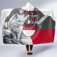 Greenland Hooded Blanket with Arctic Fox, Mountains, and Frozen Yet Fierce Text Design
