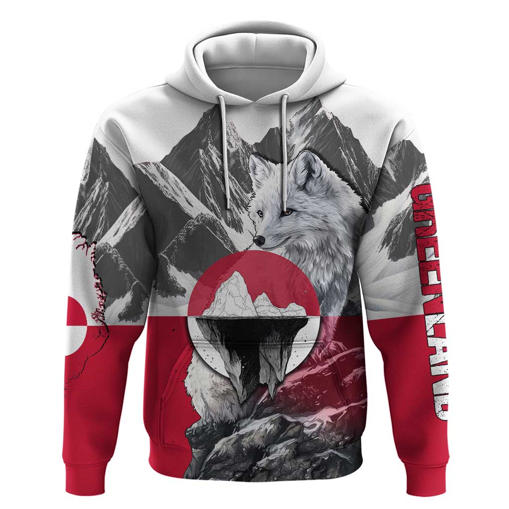 Greenland Hoodie with Arctic Fox, Mountains, and Frozen Yet Fierce Text Design