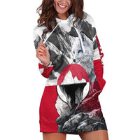 Greenland Hoodie Dress with Arctic Fox, Mountains, and Frozen Yet Fierce Text Design