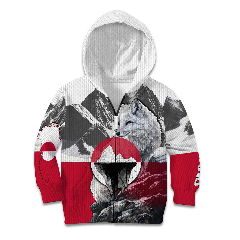 Greenland Kid Hoodie with Arctic Fox, Mountains, and Frozen Yet Fierce Text Design