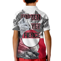 Greenland Kid Polo Shirt with Arctic Fox, Mountains, and Frozen Yet Fierce Text Design