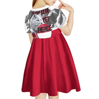 Greenland Kid Short Sleeve Dress with Arctic Fox, Mountains, and Frozen Yet Fierce Text Design