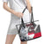 Greenland Leather Tote Bag with Arctic Fox, Mountains, and Frozen Yet Fierce Text Design