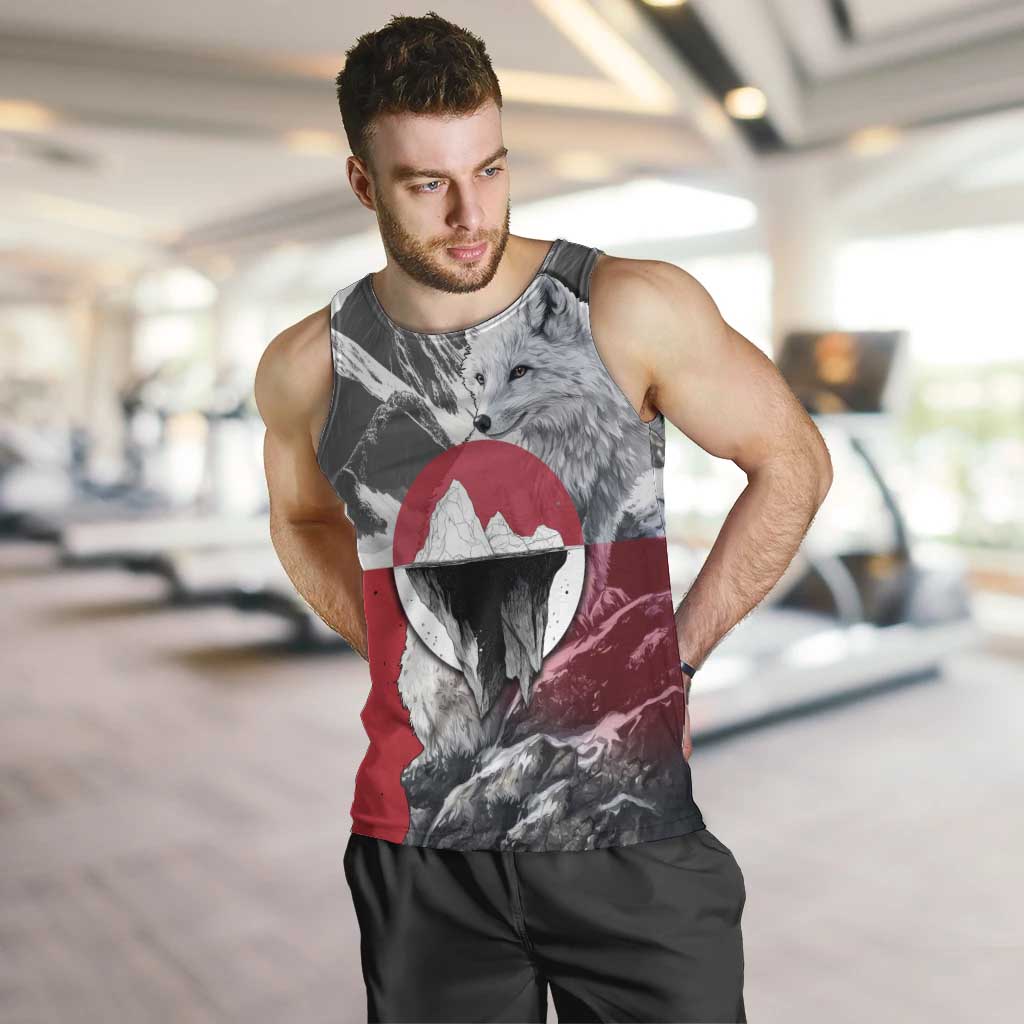 Greenland Men Tank Top with Arctic Fox, Mountains, and Frozen Yet Fierce Text Design