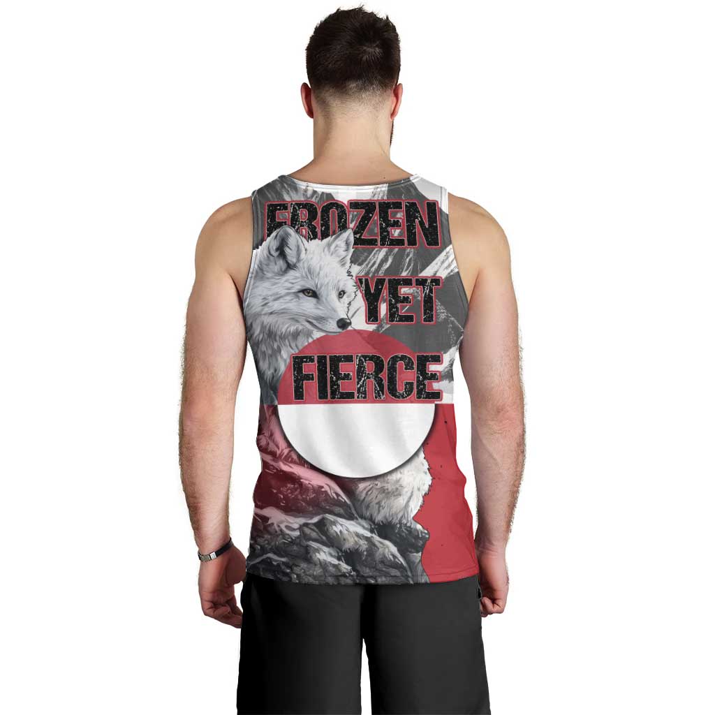 Greenland Men Tank Top with Arctic Fox, Mountains, and Frozen Yet Fierce Text Design