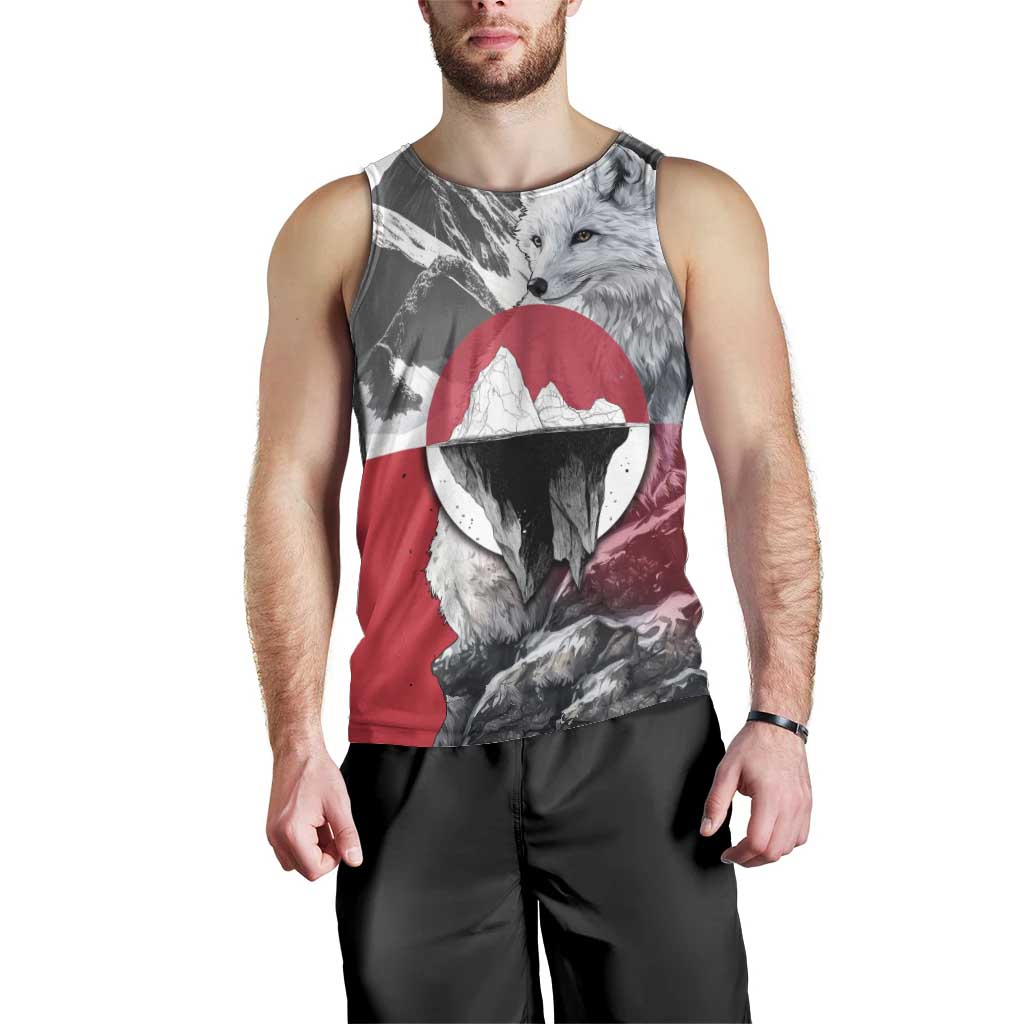Greenland Men Tank Top with Arctic Fox, Mountains, and Frozen Yet Fierce Text Design
