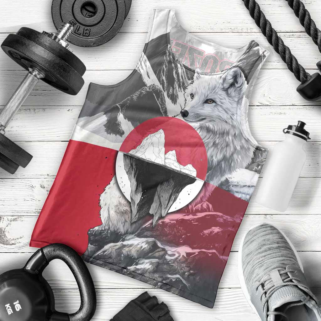 Greenland Men Tank Top with Arctic Fox, Mountains, and Frozen Yet Fierce Text Design