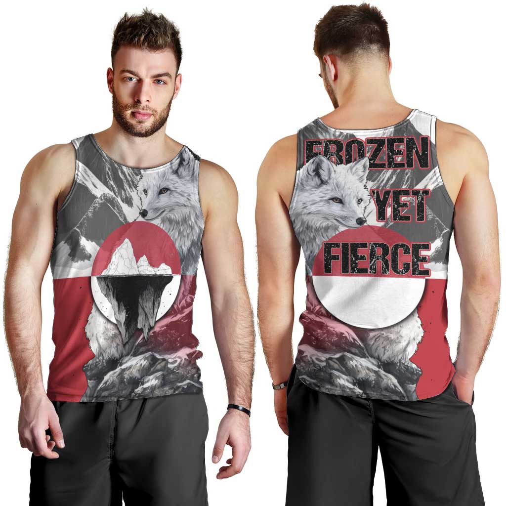 Greenland Men Tank Top with Arctic Fox, Mountains, and Frozen Yet Fierce Text Design