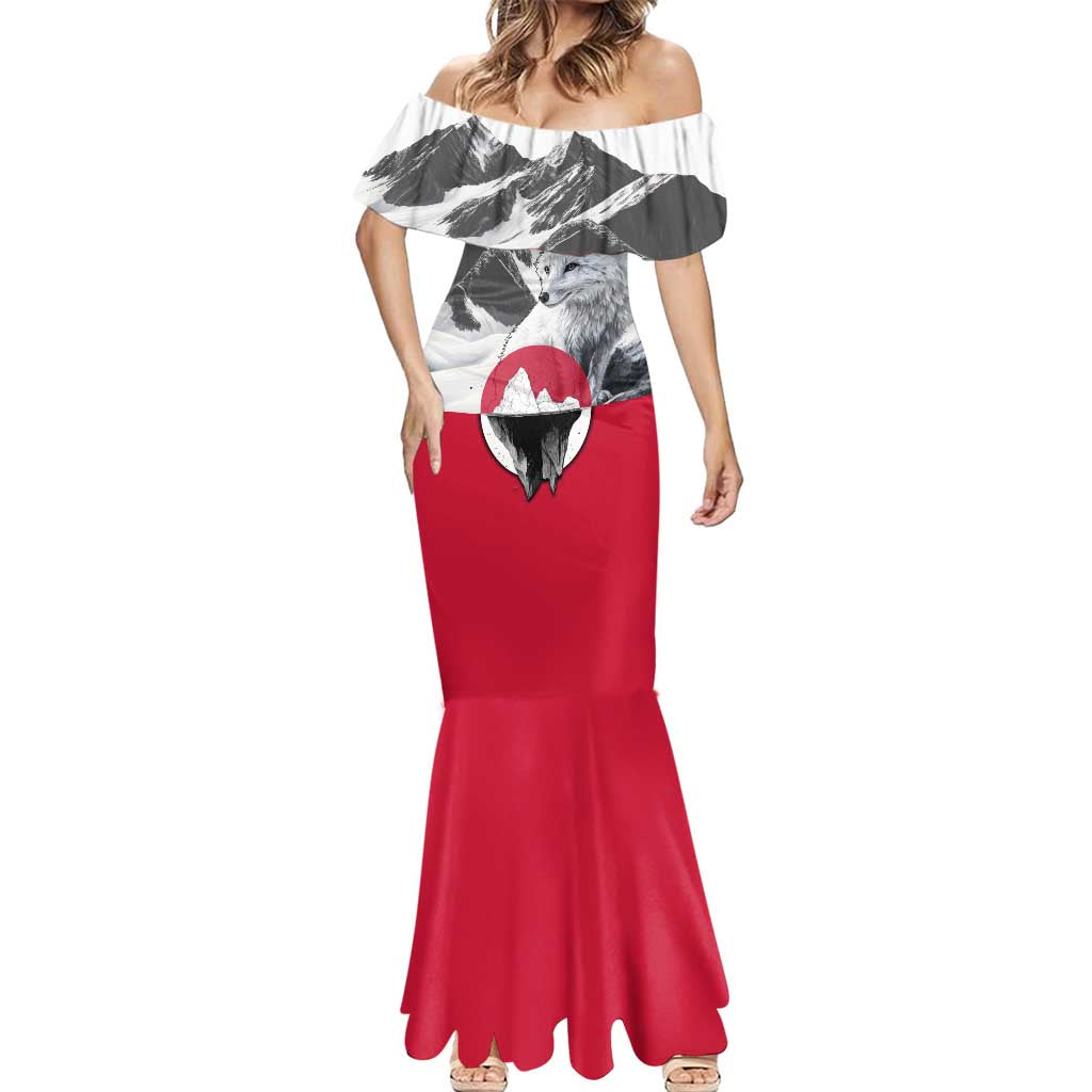 Greenland Mermaid Dress with Arctic Fox, Mountains, and Frozen Yet Fierce Text Design