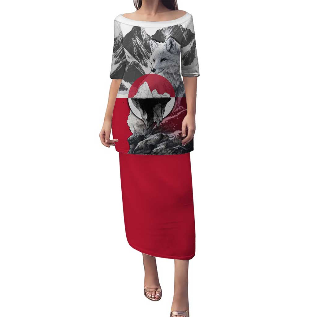Greenland Puletasi with Arctic Fox, Mountains, and Frozen Yet Fierce Text Design