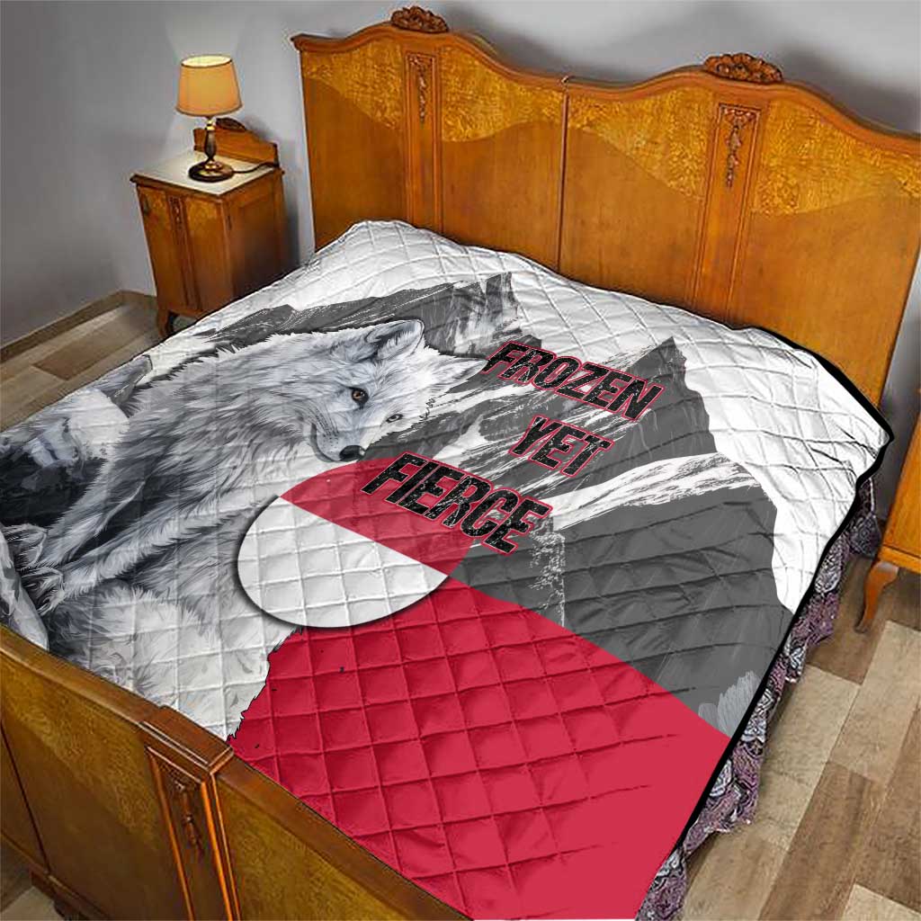 Greenland Quilt with Arctic Fox, Mountains, and Frozen Yet Fierce Text Design