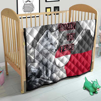 Greenland Quilt with Arctic Fox, Mountains, and Frozen Yet Fierce Text Design