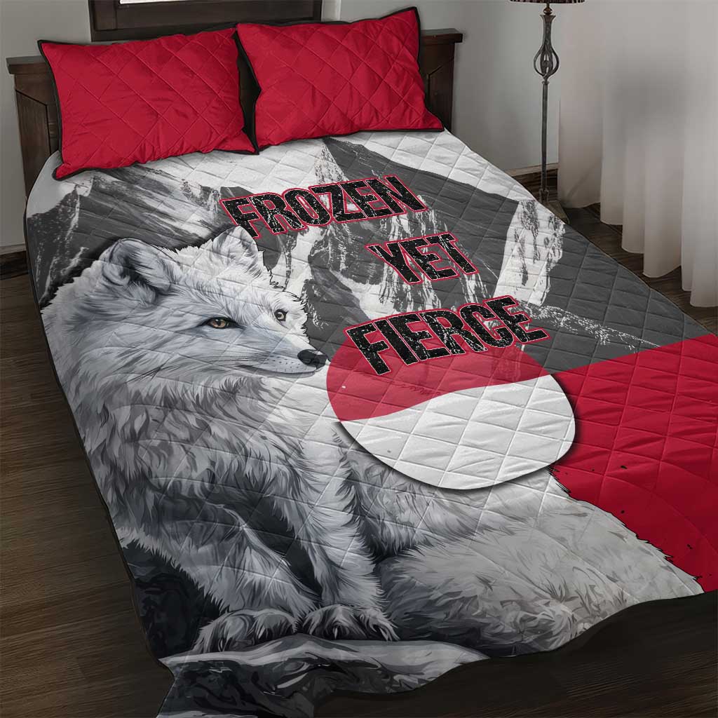 Greenland Quilt Bed Set with Arctic Fox, Mountains, and Frozen Yet Fierce Text Design