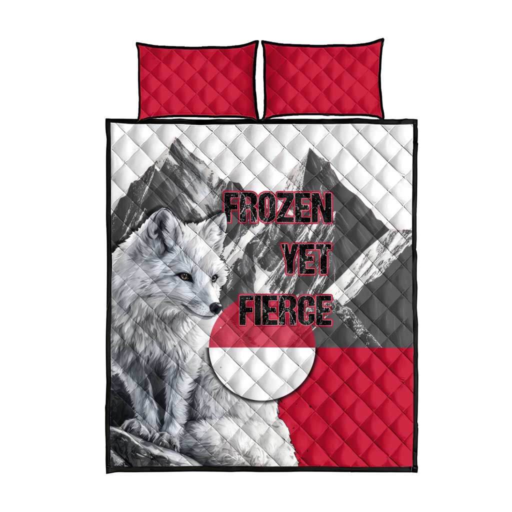 Greenland Quilt Bed Set with Arctic Fox, Mountains, and Frozen Yet Fierce Text Design