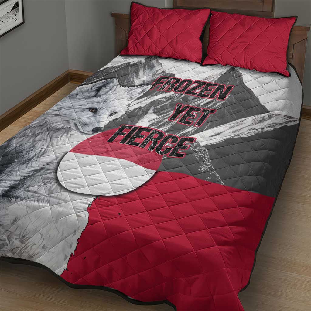 Greenland Quilt Bed Set with Arctic Fox, Mountains, and Frozen Yet Fierce Text Design