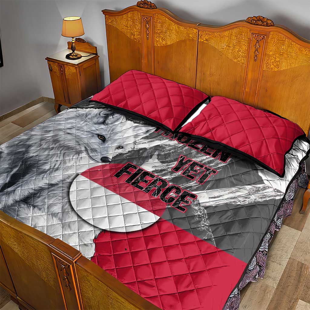 Greenland Quilt Bed Set with Arctic Fox, Mountains, and Frozen Yet Fierce Text Design