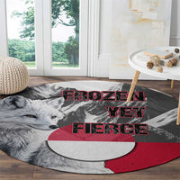 Greenland Round Carpet with Arctic Fox, Mountains, and Frozen Yet Fierce Text Design