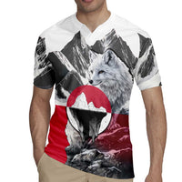 Greenland Rugby Jersey with Arctic Fox, Mountains, and Frozen Yet Fierce Text Design