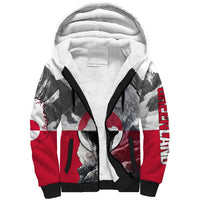 Greenland Sherpa Hoodie with Arctic Fox, Mountains, and Frozen Yet Fierce Text Design
