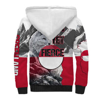 Greenland Sherpa Hoodie with Arctic Fox, Mountains, and Frozen Yet Fierce Text Design