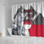Greenland Shower Curtain with Arctic Fox, Mountains, and Frozen Yet Fierce Text Design