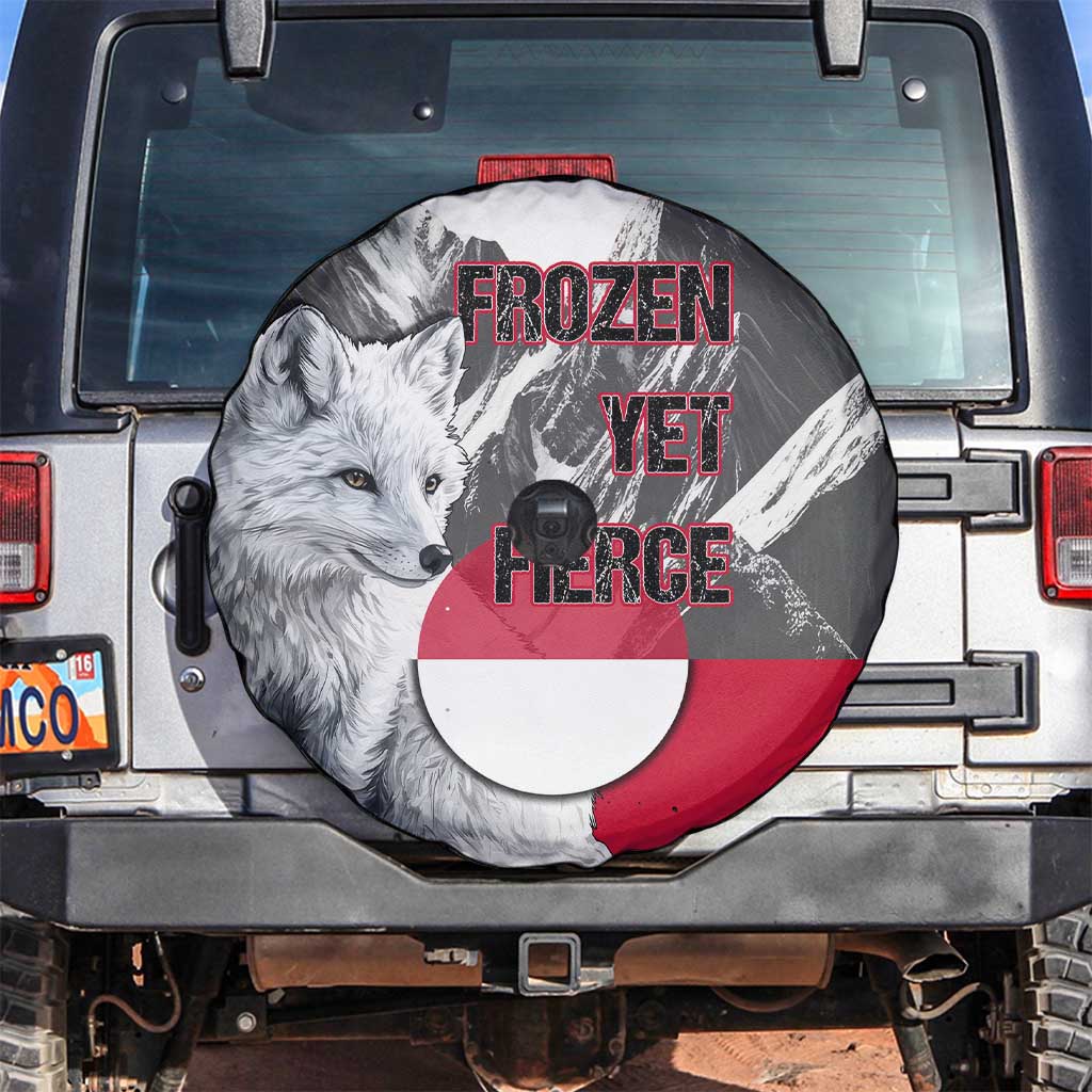 Greenland Spare Tire Cover with Arctic Fox, Mountains, and Frozen Yet Fierce Text Design
