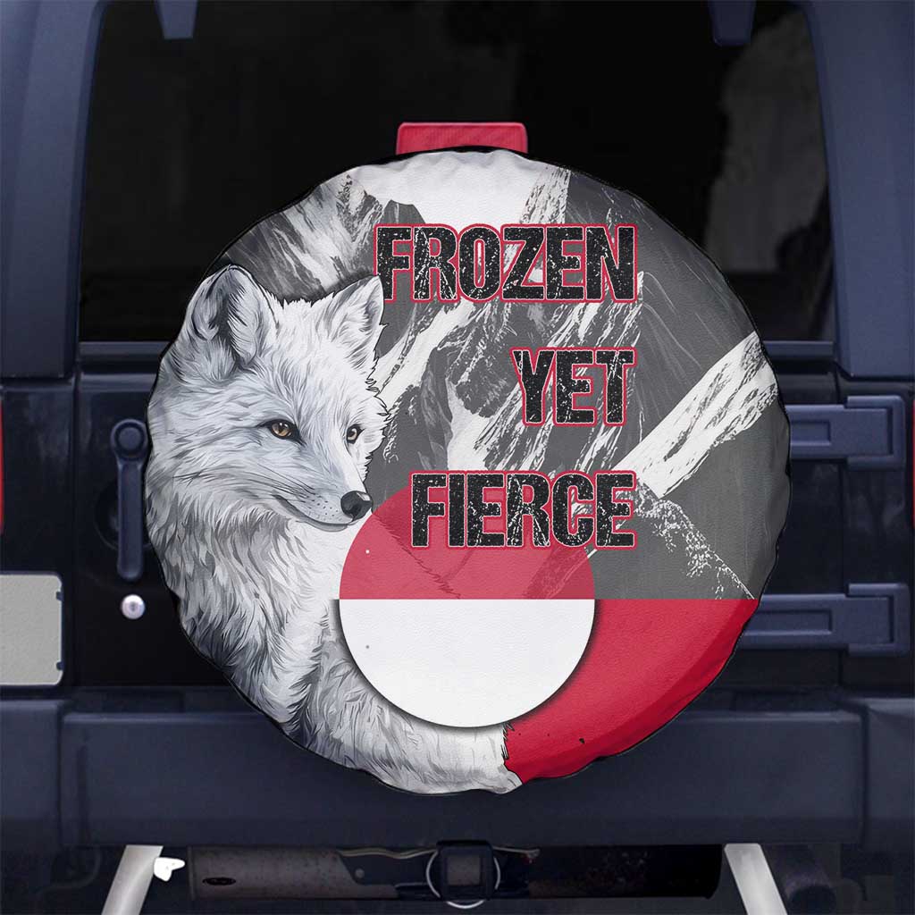 Greenland Spare Tire Cover with Arctic Fox, Mountains, and Frozen Yet Fierce Text Design