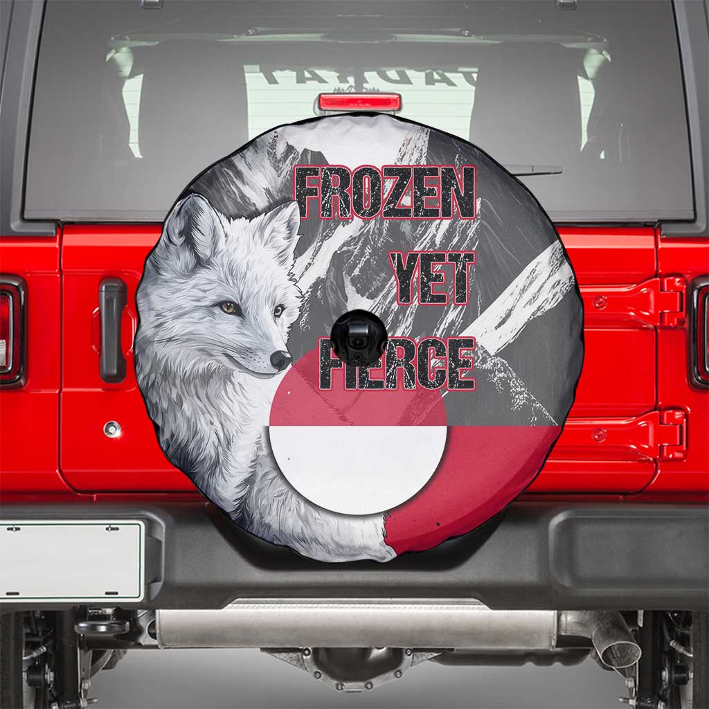 Greenland Spare Tire Cover with Arctic Fox, Mountains, and Frozen Yet Fierce Text Design