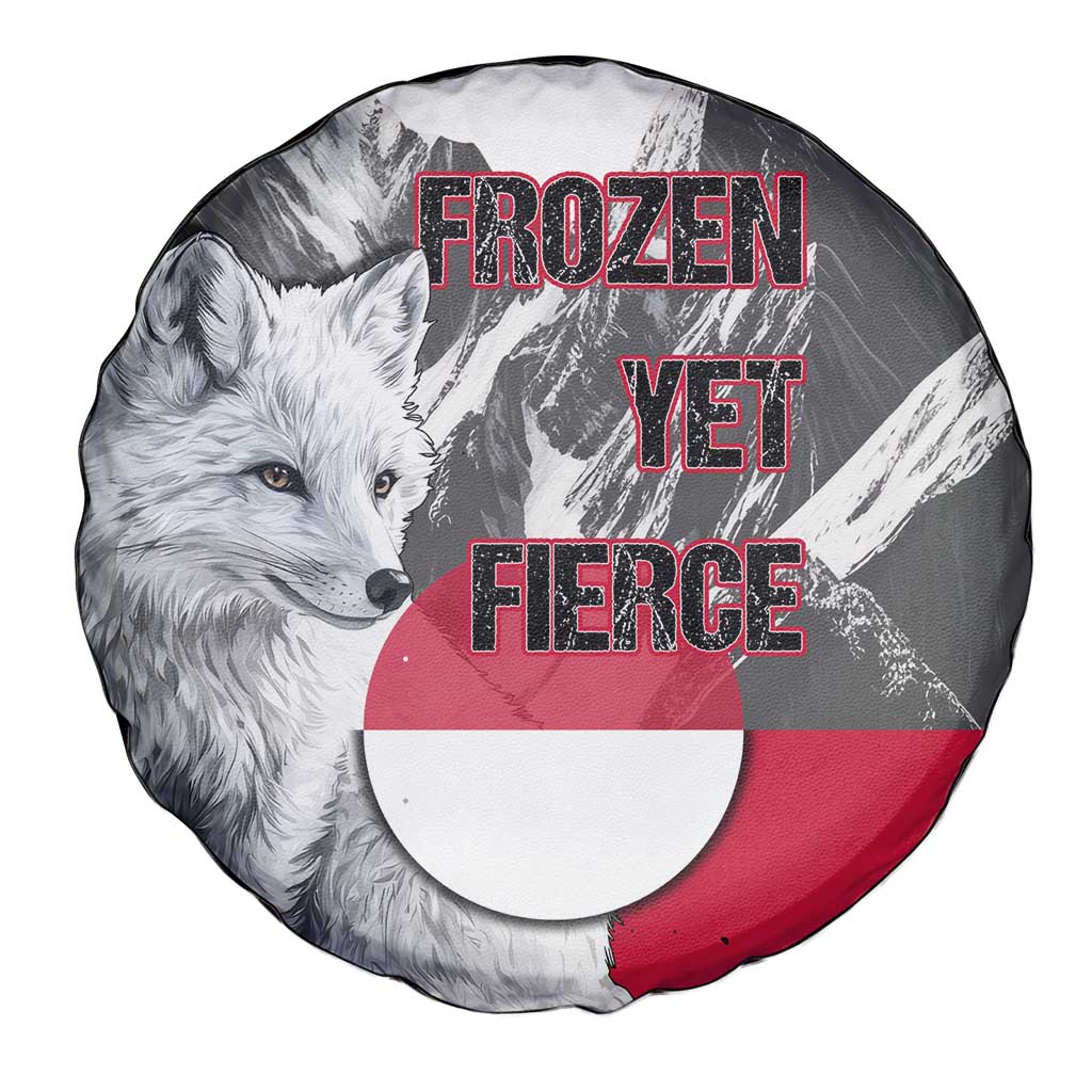 Greenland Spare Tire Cover with Arctic Fox, Mountains, and Frozen Yet Fierce Text Design