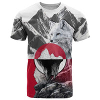 Greenland T Shirt with Arctic Fox, Mountains, and Frozen Yet Fierce Text Design
