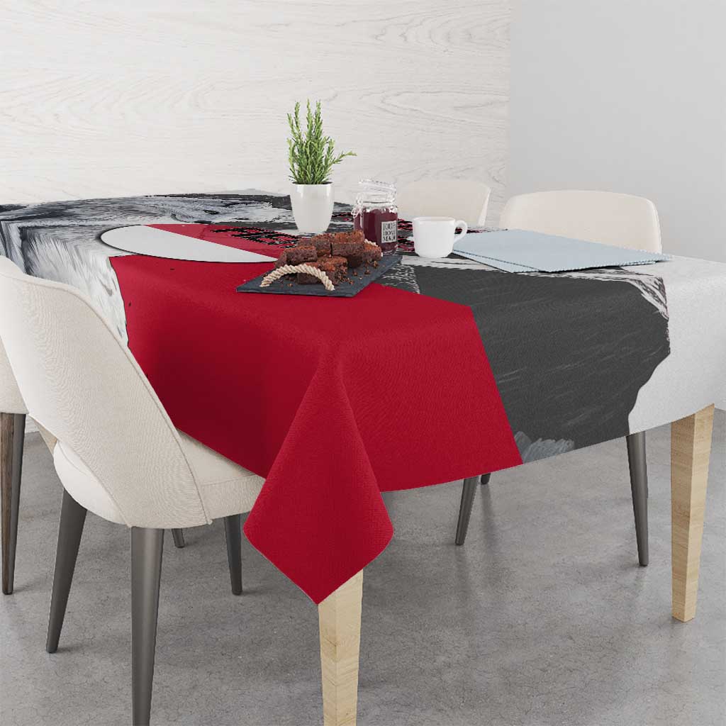 Greenland Tablecloth with Arctic Fox, Mountains, and Frozen Yet Fierce Text Design