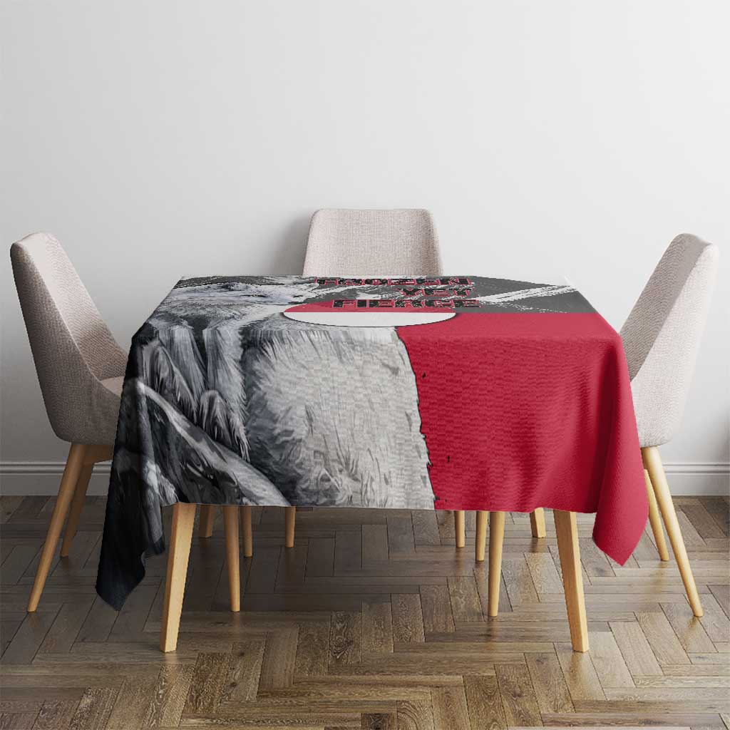 Greenland Tablecloth with Arctic Fox, Mountains, and Frozen Yet Fierce Text Design